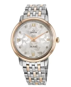 Image of Omega De Ville Prestige Quartz 32.7mm Silver Butterfly Diamond Dial Rose Gold & Steel Womens Watch 424.20.33.60.52.001 424.20.33.60.52.001