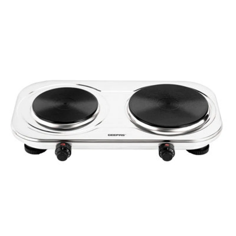 Image of Geepas Double Hot Plate Electric Cooker Portable Powerful Table Top Hob 2500W Silver unisex