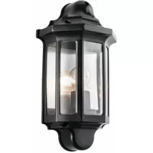 Image of Loops - IP44 Outdoor Wall Light Satin Black Half Lantern Traditional Dimmable Porch Lamp