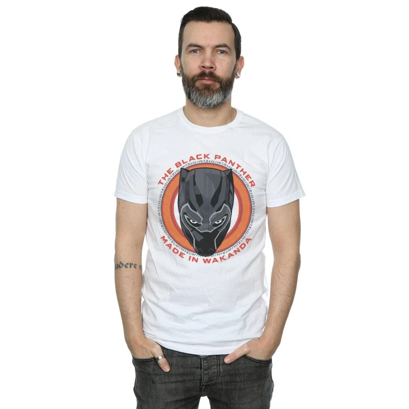 Image of Marvel Marvel Men Black Panther Made in Wakanda Red T-Shirt in White Size: Small White S Male 5057736547052