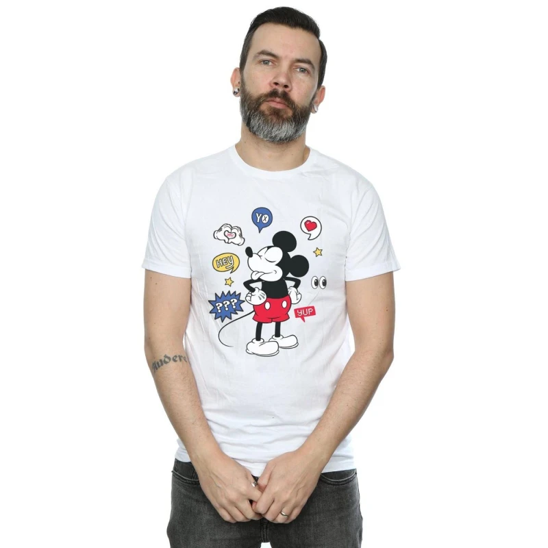 Image of Disney Men Mickey Mouse Tongue Out T-Shirt in White Size: Small White S Male 5059114440610