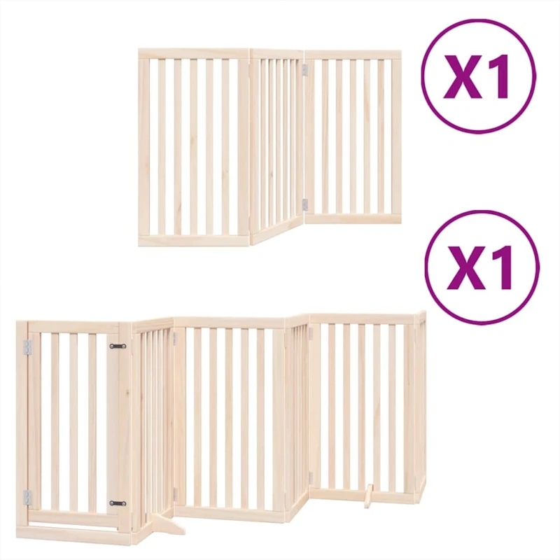 Image of vidaXL Dog Gate with Door Foldable 9 Panels 450cm Poplar Wood, Brown 3155644