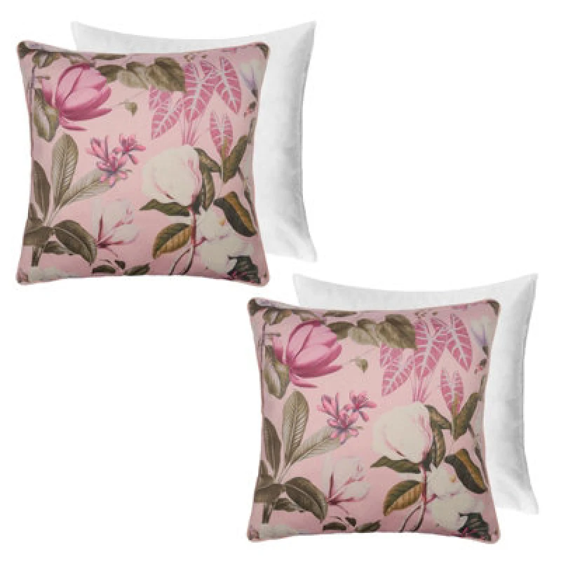 Image of OHS OHS 2 Pack Printed Floral Filled Cushion Covers Home Decor Set in Pink Size: 45cm x 45cm Pink 45cm x 45cm Unisex 5027434218233