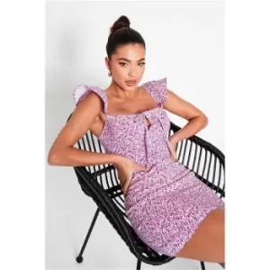 Image of I Saw It First Pink Ditsy Floral Bengaline Bodycon Frill Sleeve Dress - Pink