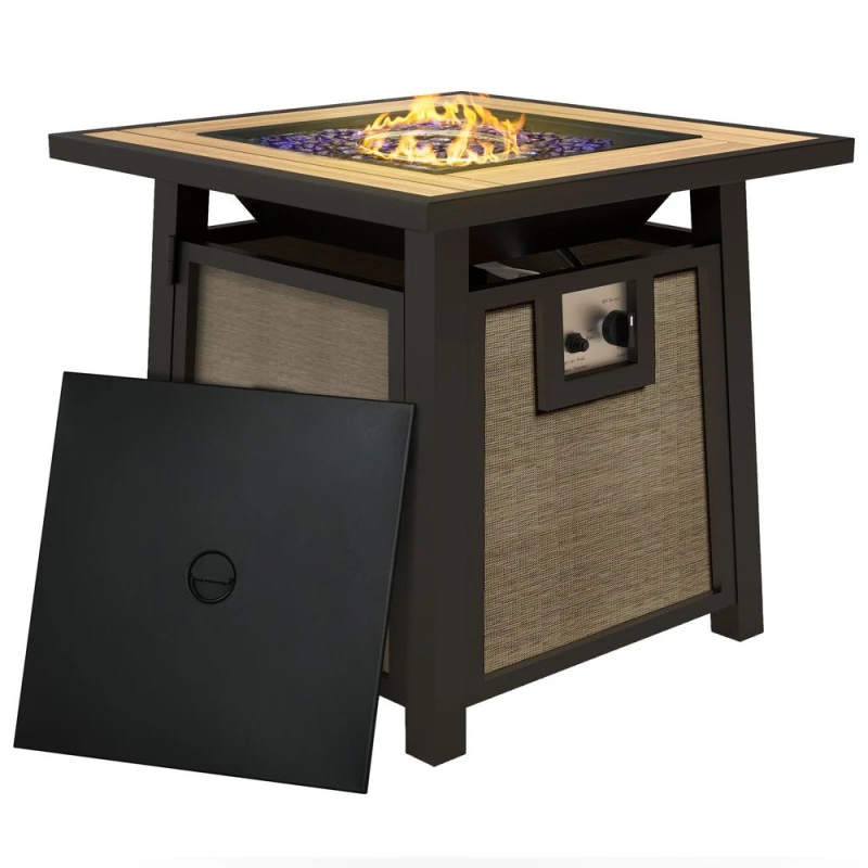 Image of Outsunny Gas Fire Pit Table with 50,000 BTU Burner, Cover, Glass Beads, Brown, Brown 842-338V70BN