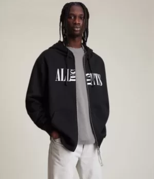 Image of AllSaints Mens Nico Zip Hoodie, Jet Black, Size: M