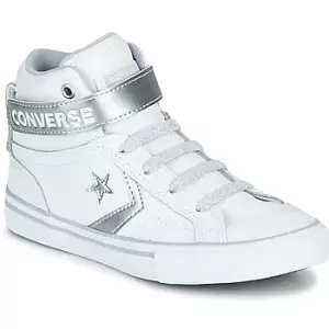 Image of Converse PRO BLAZE STRAP METALLIC LEATHER HI Girls Childrens Shoes (High-top Trainers) in White - Sizes 9.5 toddler,10 kid,11 kid,12 kid,1 kid