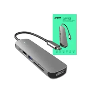 Image of Prevo C605A USB Type-C 6-In-1 Hub Docking Station with HDMI SD and TF Card Reader USB 2.0 USB 3.0 USB-C 4K HDMI PC Laptop Tablets iPad MacBook iMac Co