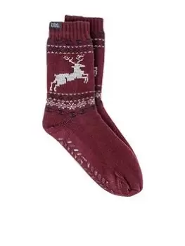 Image of Totes One Pack Fair Isle Stag Slipper Sox With Sherpa Lining - Burgundy
