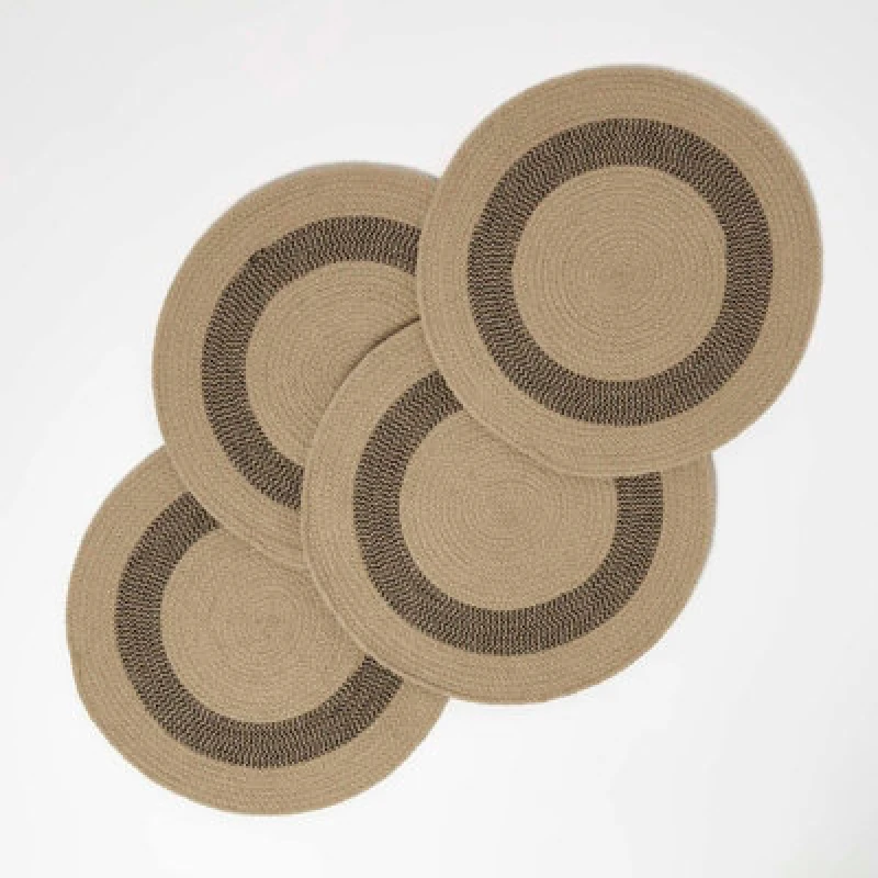 Image of Homescapes Braided 100% Cotton Round Placemats Set of 4 Natural