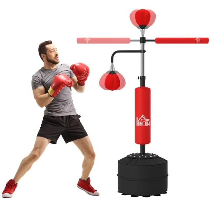 Image of Homcom 3-in-1 Punching Bag With 2 Speedballs, 360? Reflex Bar, Red, Red A91-120V00RD