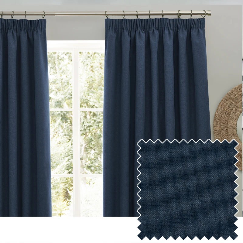 Image of Furn Furn Dawn Blackout Pencil Pleat Curtain Pair in Dark Blue Size: 168cm width x 183cm drop Dark Blue 168cm width x 183cm drop Unisex 502553285431