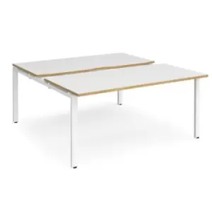 Image of Bench Desk 2 Person Starter Rectangular Desks 1600mm With Sliding Tops White/Oak Tops With White Frames 1600mm Depth Adapt
