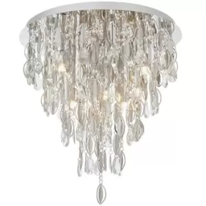 Image of PREMIUM Crystal Flush Ceiling Light Chrome & Glass 6 Lamp Chandelier Fitting
