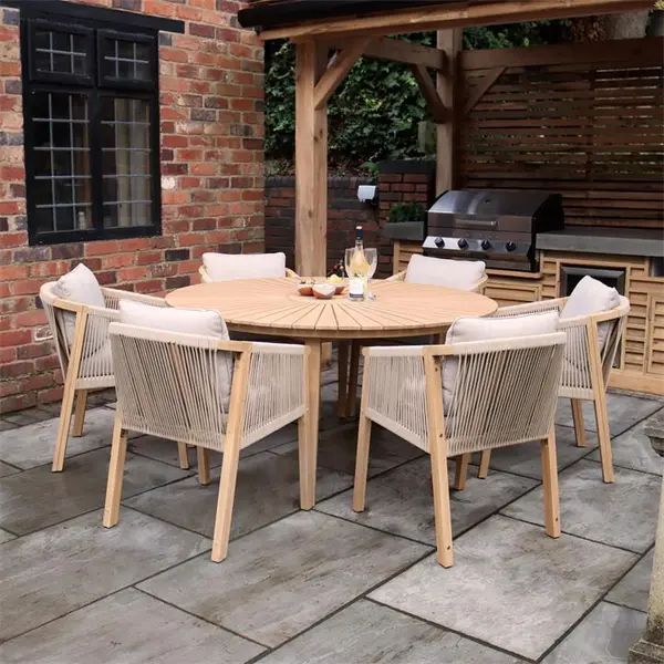 Image of Royalcraft Roma 150cm 6 Seat Set with Rope Dining Chairs - Beige One Size