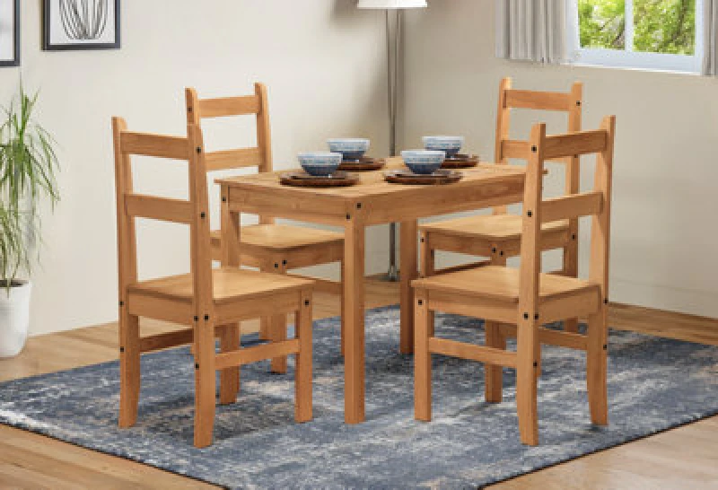 Image of Mercers Furniture Corona Budget Dining Set Table & 4 Chairs Solid Pine Mexican Styling