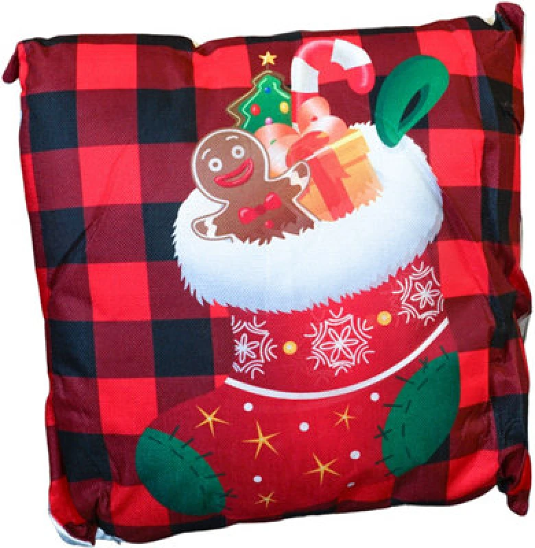 Image of Netagon Xmas Haus Christmas Themed Cushion Stocking Red/black Linen