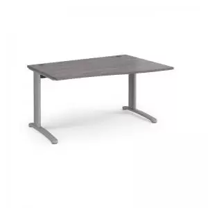 Image of TR10 right hand wave desk 1400mm - silver frame and grey oak top