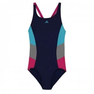 Image of adidas Girls Fit Pool Colorblock Swimsuit - T Indigo/Cyan