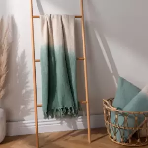 Image of Mizu Dip Dye Fringed Throw Eucalyptus