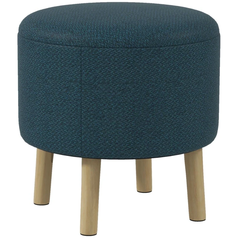 Image of HOMCOM Storage Ottoman, Round Stool Chair With Cushioned Top, Hidden Space Blue 838-437V70BU