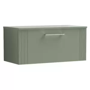 Image of Deco Satin Green 800mm Wall Hung Single Drawer Vanity Unit with Worktop - DPF896W - Satin Green - Nuie