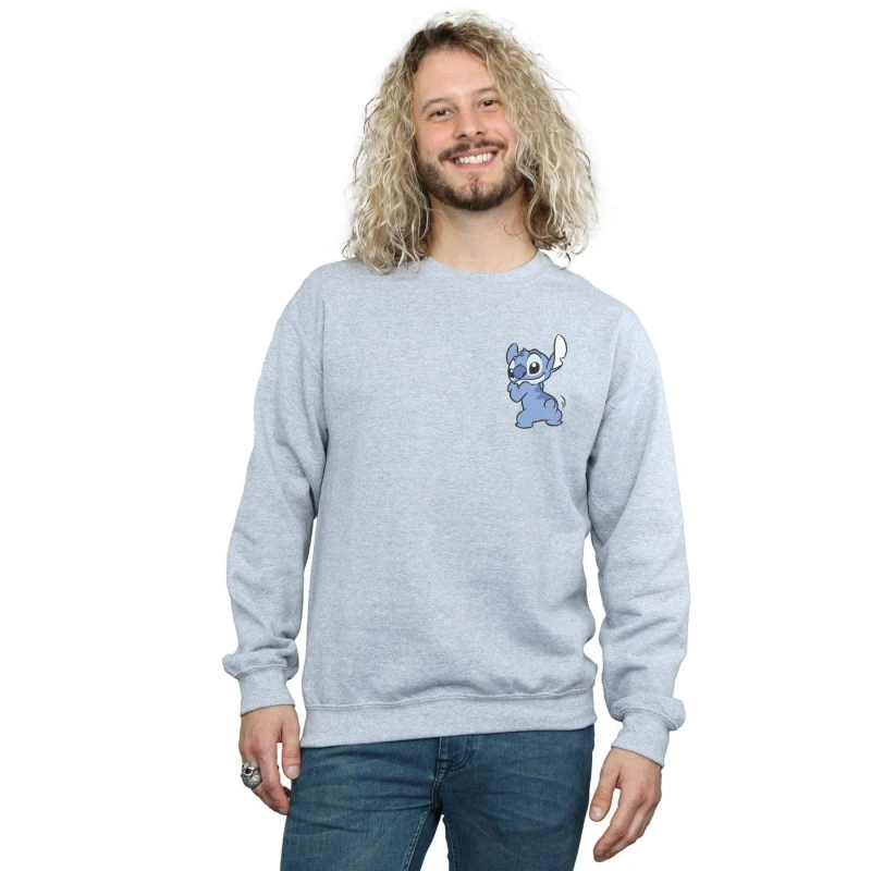 Image of Disney Men Lilo And Stitch Stitch Backside Breast Print Sweatshirt in Grey Size: Small Grey S Male 5059114677139