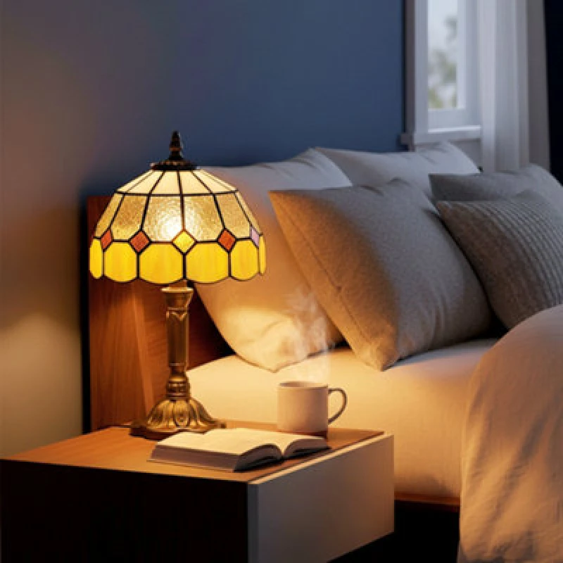 Image of Homcom Tiffany-Style Table Lamp For Bedroom, Bulb Not Included, Orange