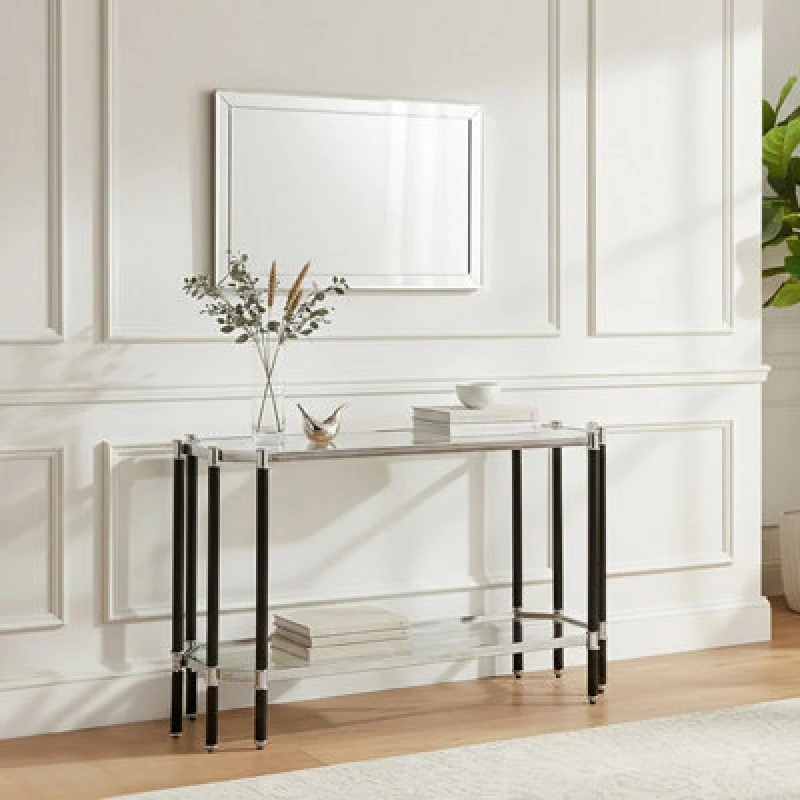 Image of Orsina Silver Metal Console Table With Black Legs