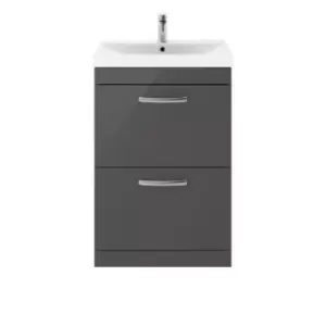 Image of Nuie Athena 600 Floor Standing 2-drawer Vanity & Thin-edge Basin - Gloss Grey