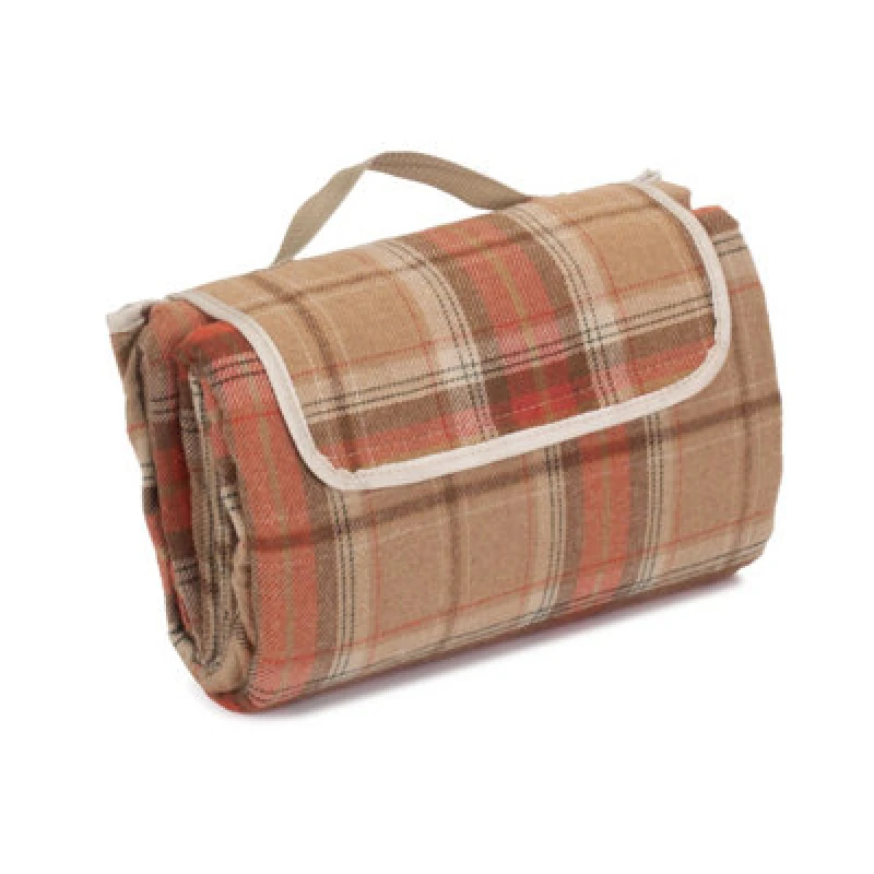 Image of Red Hamper H135 Polyester Burnt Orange Polyester Fleece Tartan Picnic Rug