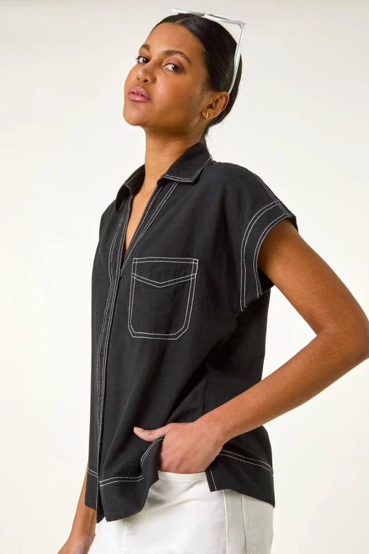 Image of Roman Womens Constrast Stitch Shirt in Black Size: 18 Black Female 18