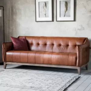 Image of Gallery Ecclestone Brown 3 Seater Leather Sofa - Tufted Detailing