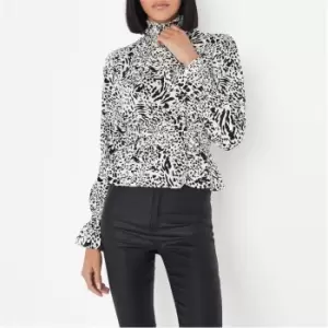 Image of Missguided Frill Neck Shirred Blouse - White