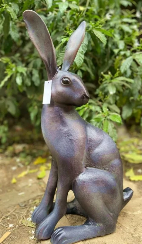 Image of Inspirational Gifting Sitting Hare Garden Sculpture Cast in Aluminium in Bronze Bronze Unisex
