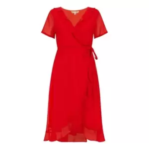 Image of Yumi Red Frill Wrap Dress - Red