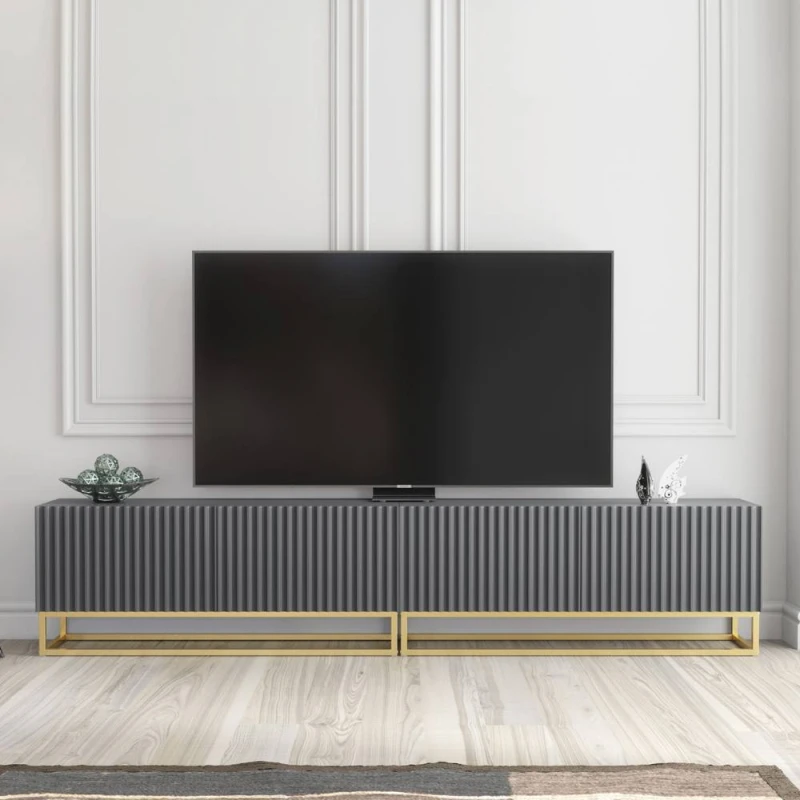 Image of Creative Furniture Ripple Duo TV Unit 200cm - Dark Grey with Fluted Doors Dark Grey Unisex