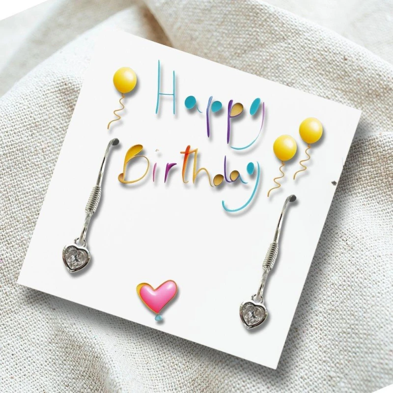 Image of Aye Do Gifts Happy Birthday PartyHeart Earrings on Card 3555-CD Silver female Fish Hook