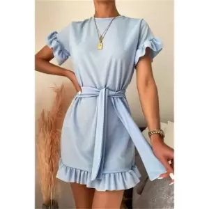 Image of I Saw It First Baby Blue Tie Waist Frill Detail Dress - Blue