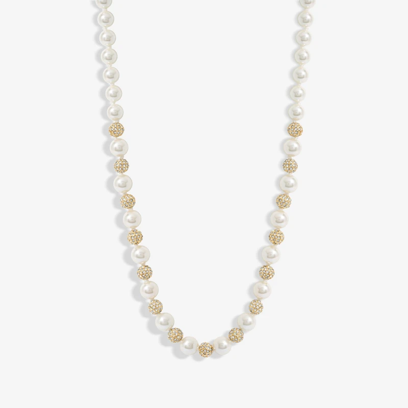 Image of Jon Richard Gold Plated Pave Ball And Pearl Necklace Gold