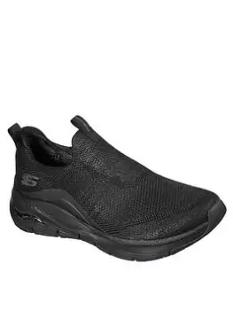 Image of Skechers Arch Fit Engineered Knit Stretch Fit Slip-on Plimsoll, Black, Size 6, Women