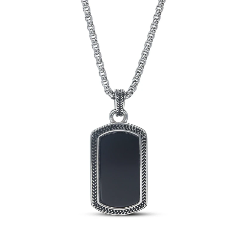 Image of Be You Mens Stainless Steel Black Agate Dogtag Pendant Silver male One Size