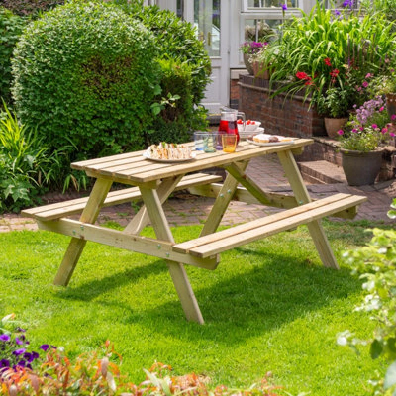 Image of Rowlinson Traditional Softwood 6 Seat Picnic Table 1.5M