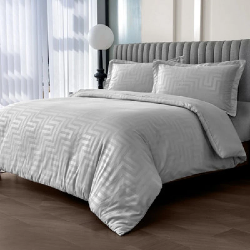 Image of Velosso Luxury Duvet Cover And Pillowcase Set, Chic Bedroom Decor, Elegant Style With Button Enclosure, Machine Washable - Grey