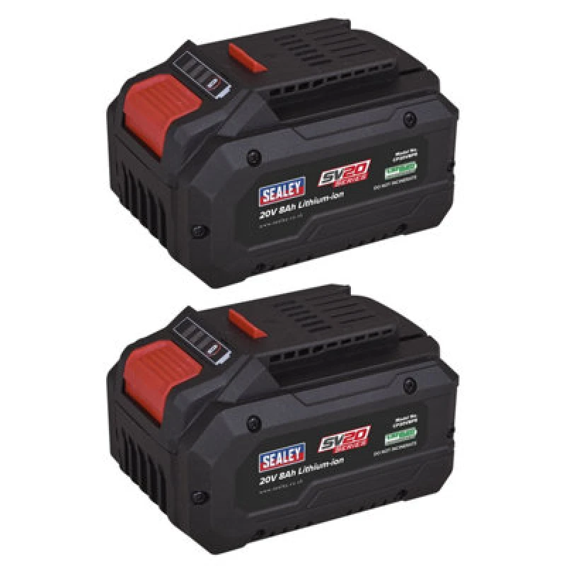 Image of Sealey BK08 20v SV20 Cordless Li-ion Battery 8ah Pack of 2 BK08 Battery Amp Hours: 8ah