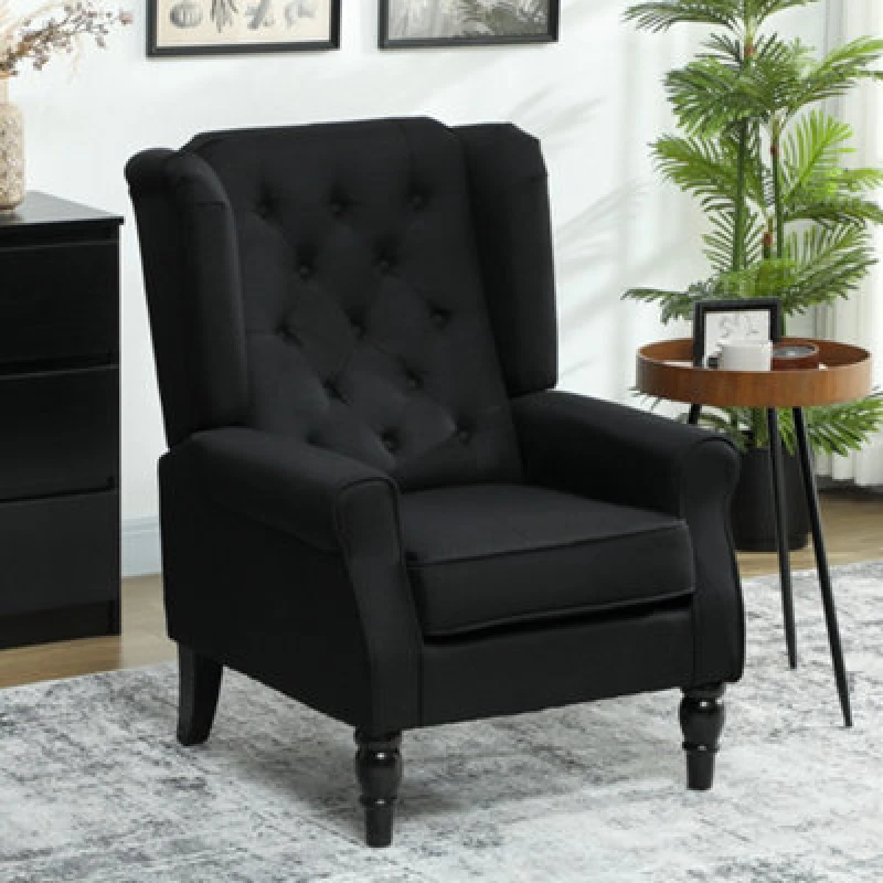 Image of HOMCOM HOMCOM Accent Chair Wingback Armchair Retro Tufted Club Wood Fabric, Black One Size Unisex 5063603046948
