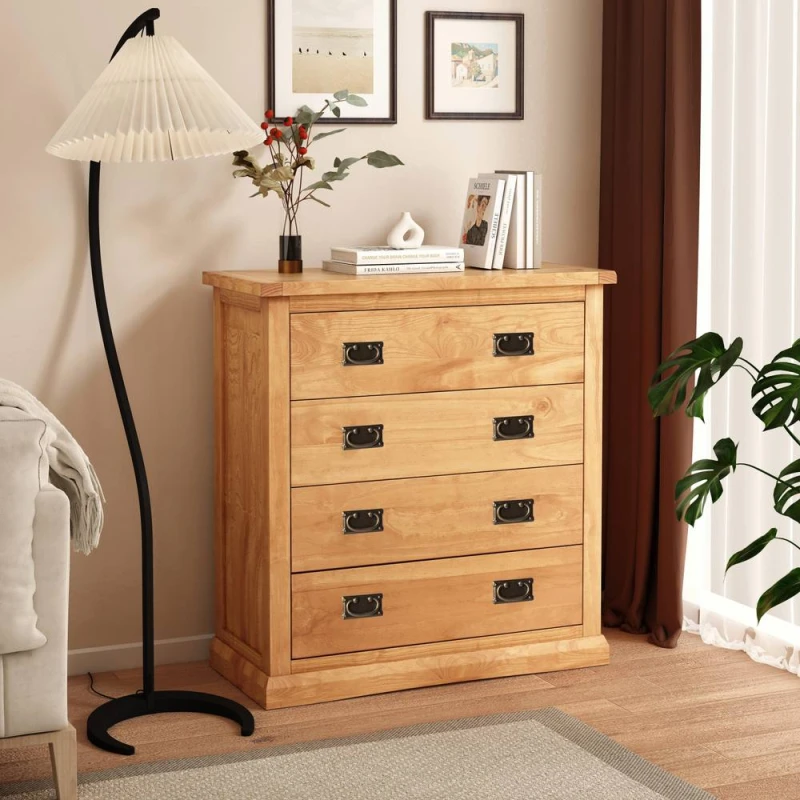 Image of Cabinet Bits Lucca 4 Drawer Chest of Drawers Bras Drop Handle in Light Brown Light Brown Unisex
