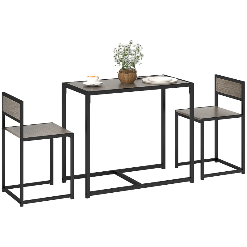 Image of HOMCOM 3 Pcs Table Stool Set Dining Room Bar Modern Style Metal Frame Grey