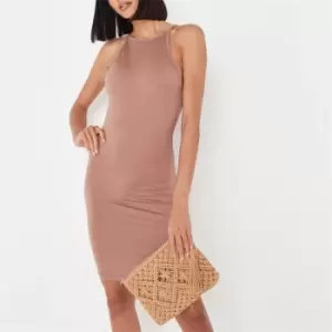 Image of Missguided Tall Racer Neck Mini Dress - Brown