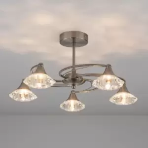 Image of Harper Living Satin Nickel Spiral 5-Light Semi-Flush Ceiling Light